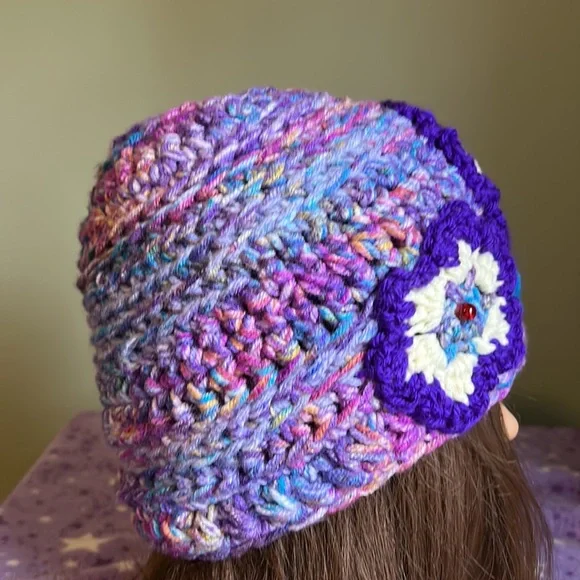 Vibrant Multicolor crochet beanie medium soft colorful acrylic yarn new - Picture 10 of 10